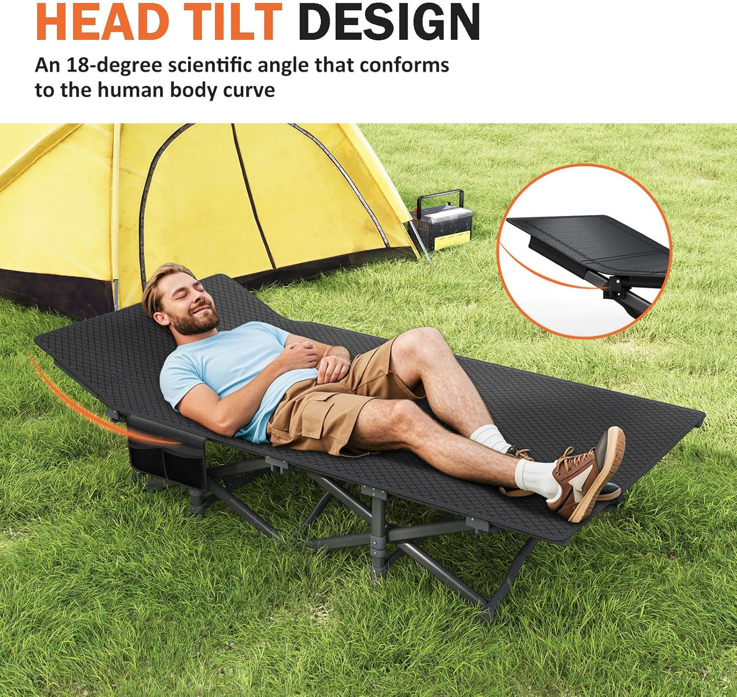 ATORPOK Camping Cot for Adults with Cushion Comfortable, Portable Folding Bed for Sleeping Supports 450 lbs (Gray)