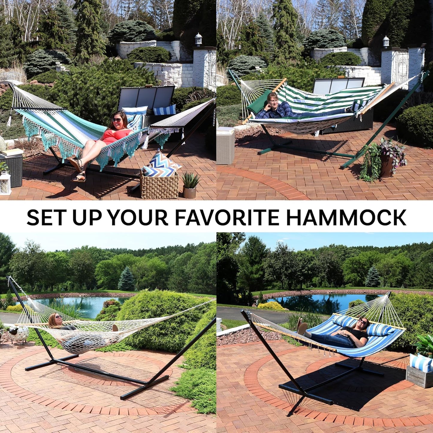 Sunnydaze Double Hammock Stand for Outside - 400-Pound Capacity Indoor/Outdoor Hammock Frame - Black Powder-Coated Finish - 15-Foot