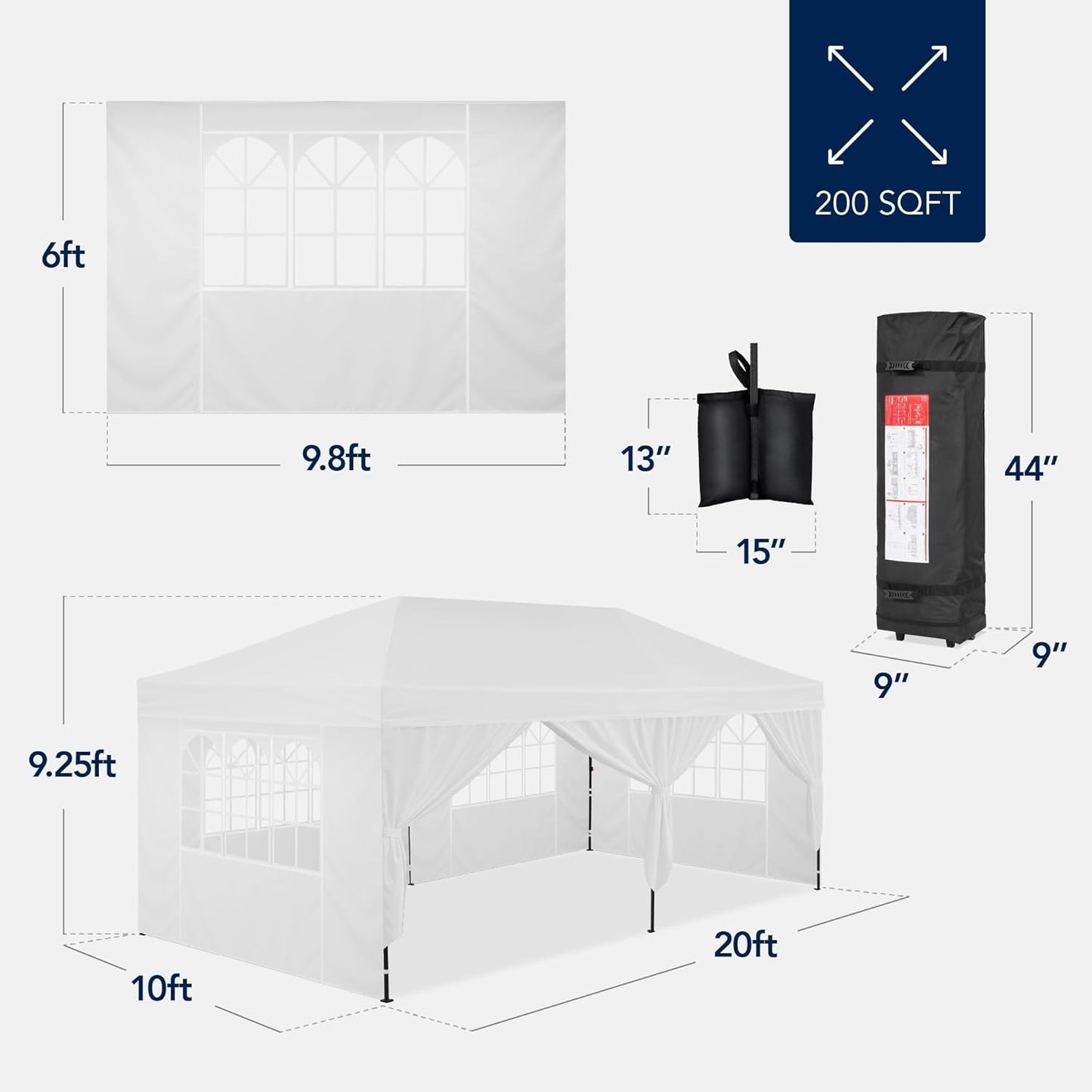 Best Choice Products 10x20 Party Tent, Heavy Duty Waterproof Large Outdoor Event Easy Pop Up Canopy Shelter w/Sidewalls, 1-Button Setup, Wheeled Case, Weight Bags - White