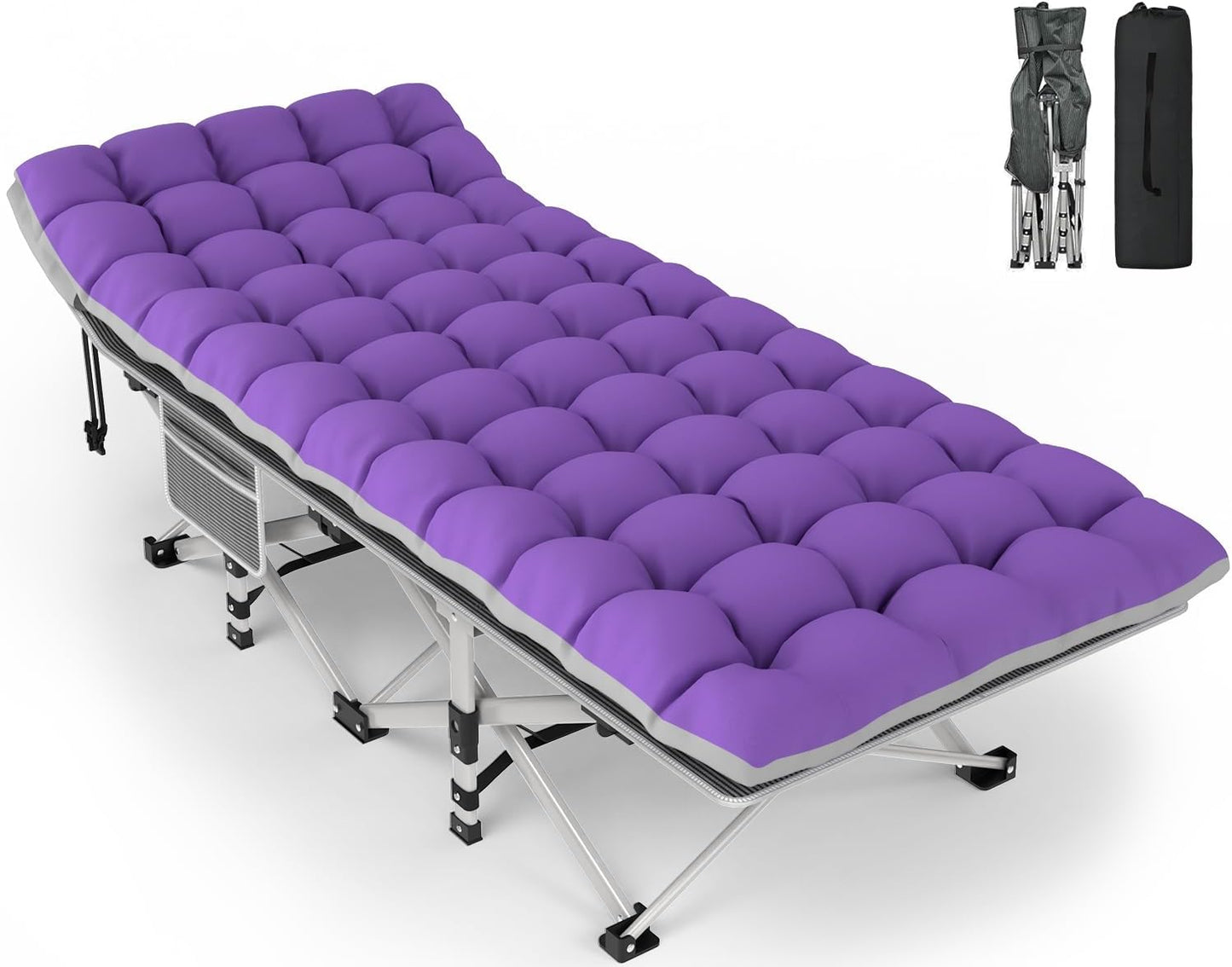 ZENPETIO Camping Cot for Adults, Heavy-Duty Portable Cot Bed with Mattress, Foldable Padded Sleeping Cots for Camping Travel Tent Day Bed Outdoor & Home Guest, Max Load 500 LBS, 75x28x15”
