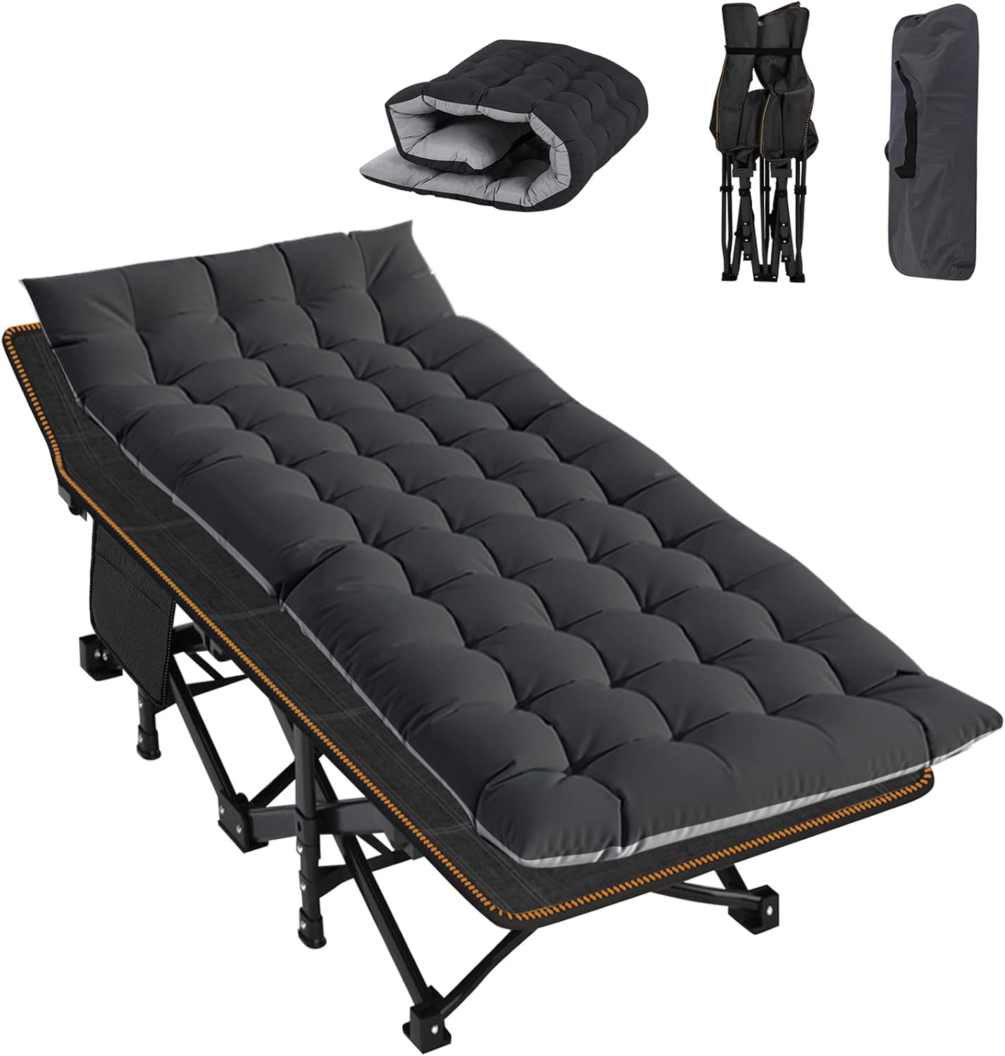 ABORON Folding Camping Cot W/Mat for Adults, Heavy Duty Outdoor Bed with Carry Bag,1200 D Layer Oxford Travel Camp Cots