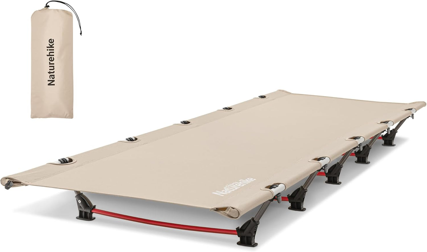 Naturehike Ultralight Camping Cot, Easy to Assemble Folding Tent Cot, Compact & Protable Camping Bed for Camping, Mountaineering, & Hiking, Supports 330lbs with Carry Bag, Kahki