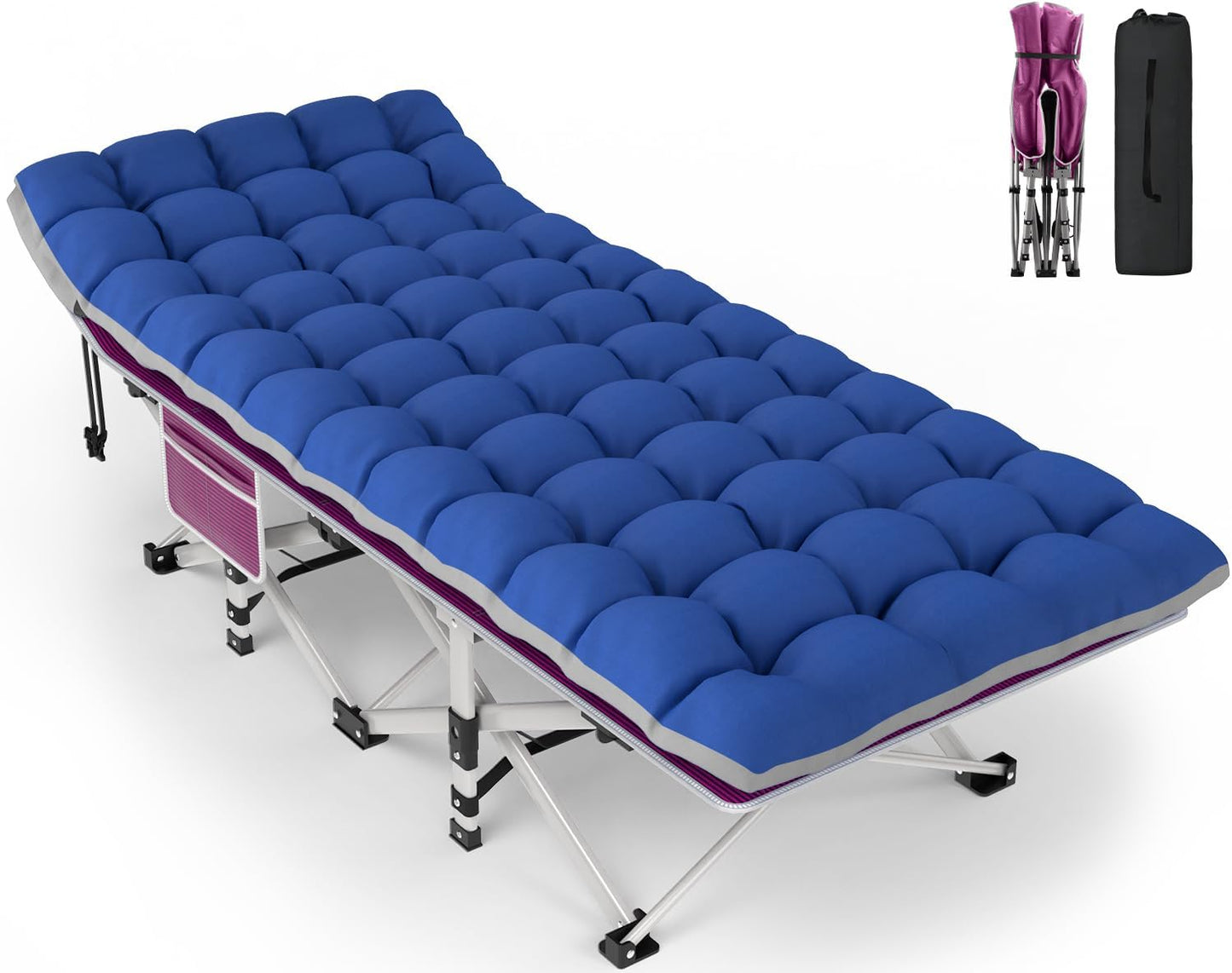 ZENPETIO Camping Cot for Adults, Heavy-Duty Portable Cot Bed with Mattress, Foldable Padded Sleeping Cots for Camping Travel Tent Day Bed Outdoor & Home Guest, Max Load 500 LBS, 75x28x15”