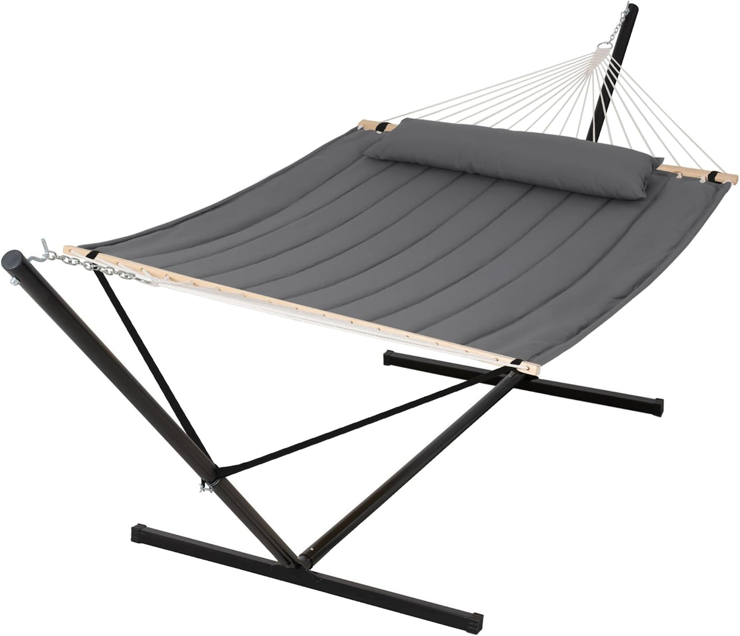 SUNCREAT 2 Person Hammock with Stand, Heavy Duty Portable Hammocks, 475 lbs Capacity, Dark Grey