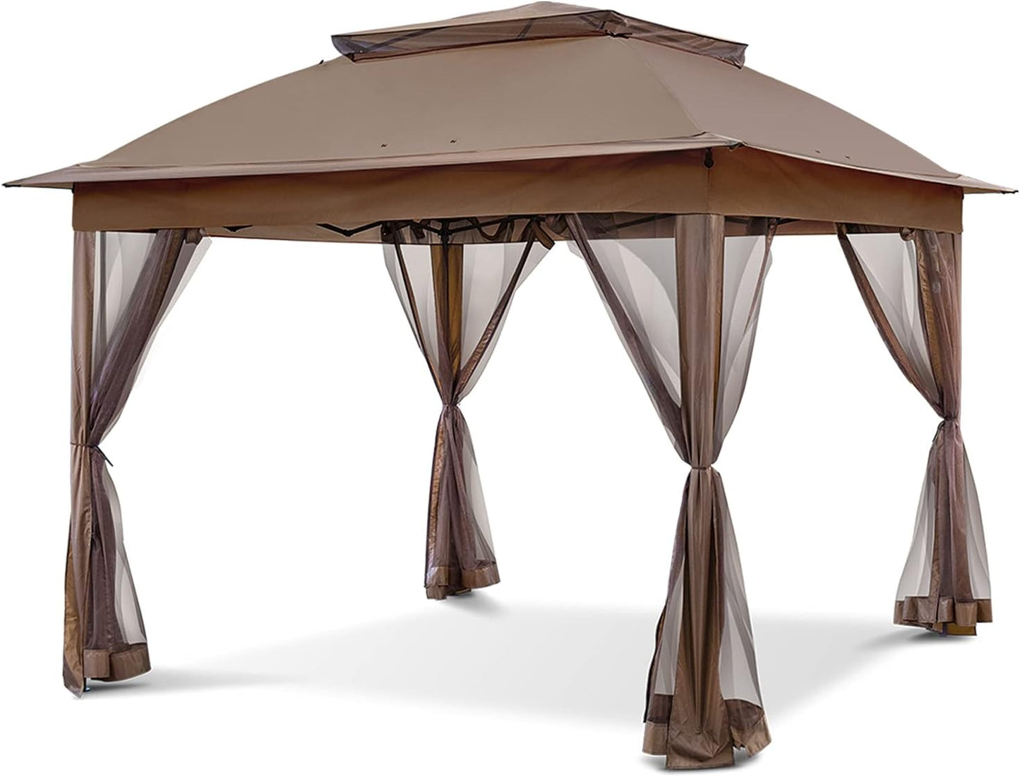 COOS BAY 11x11 Pop Up Instant Gazebo Tent with Mosquito Netting Outdoor Canopy Shelter with 121 Square Feet of Shade (Beige)