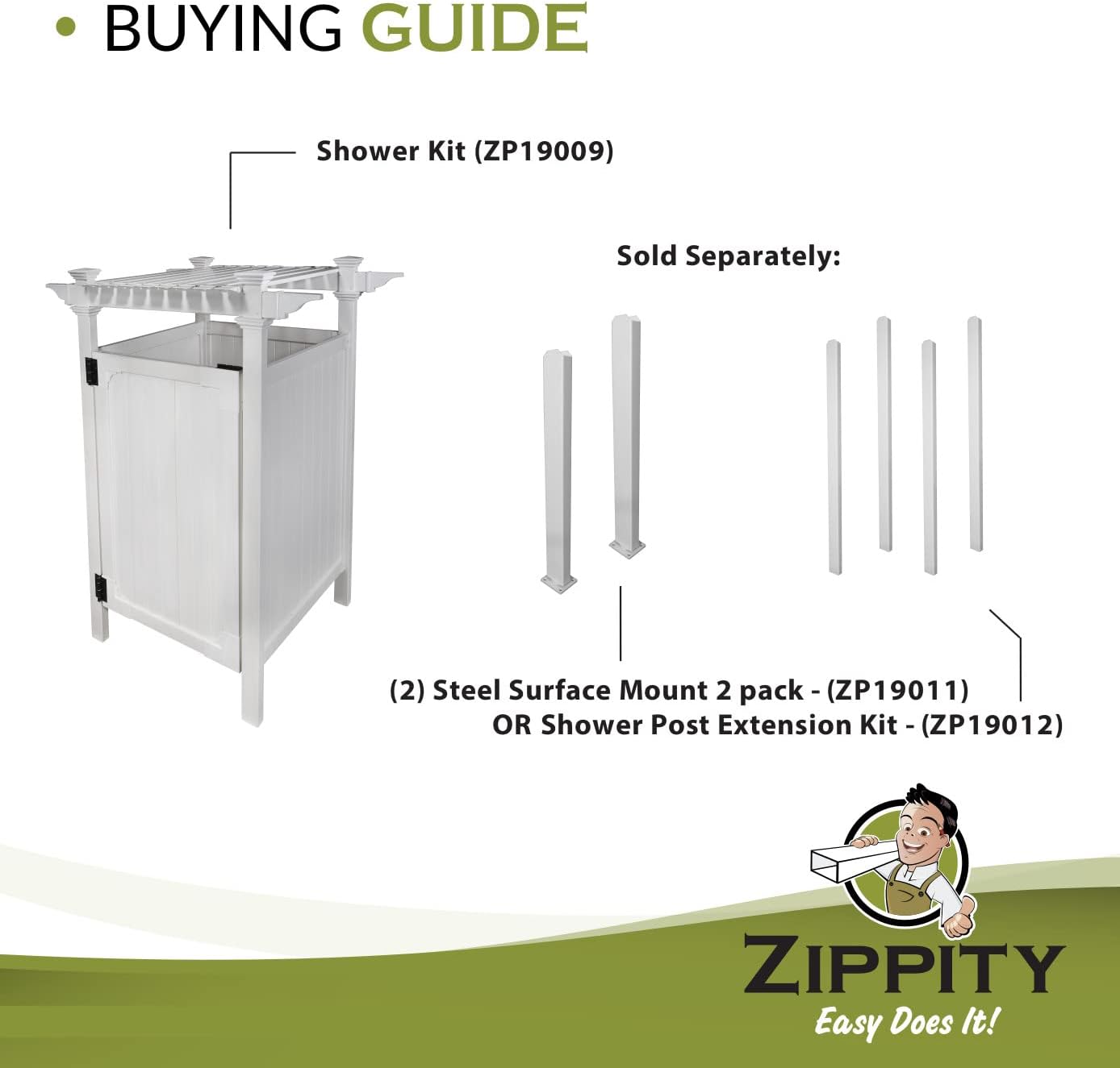 89in H x 62in W x 47in L (1 Enclosure) Zippity Hampton Outside Shower Enclosure Kit with Door, White Vinyl Outdoor Shower Kit for Pool Shower, Outdoor Changing Room, Beach Shower, ZP19009
