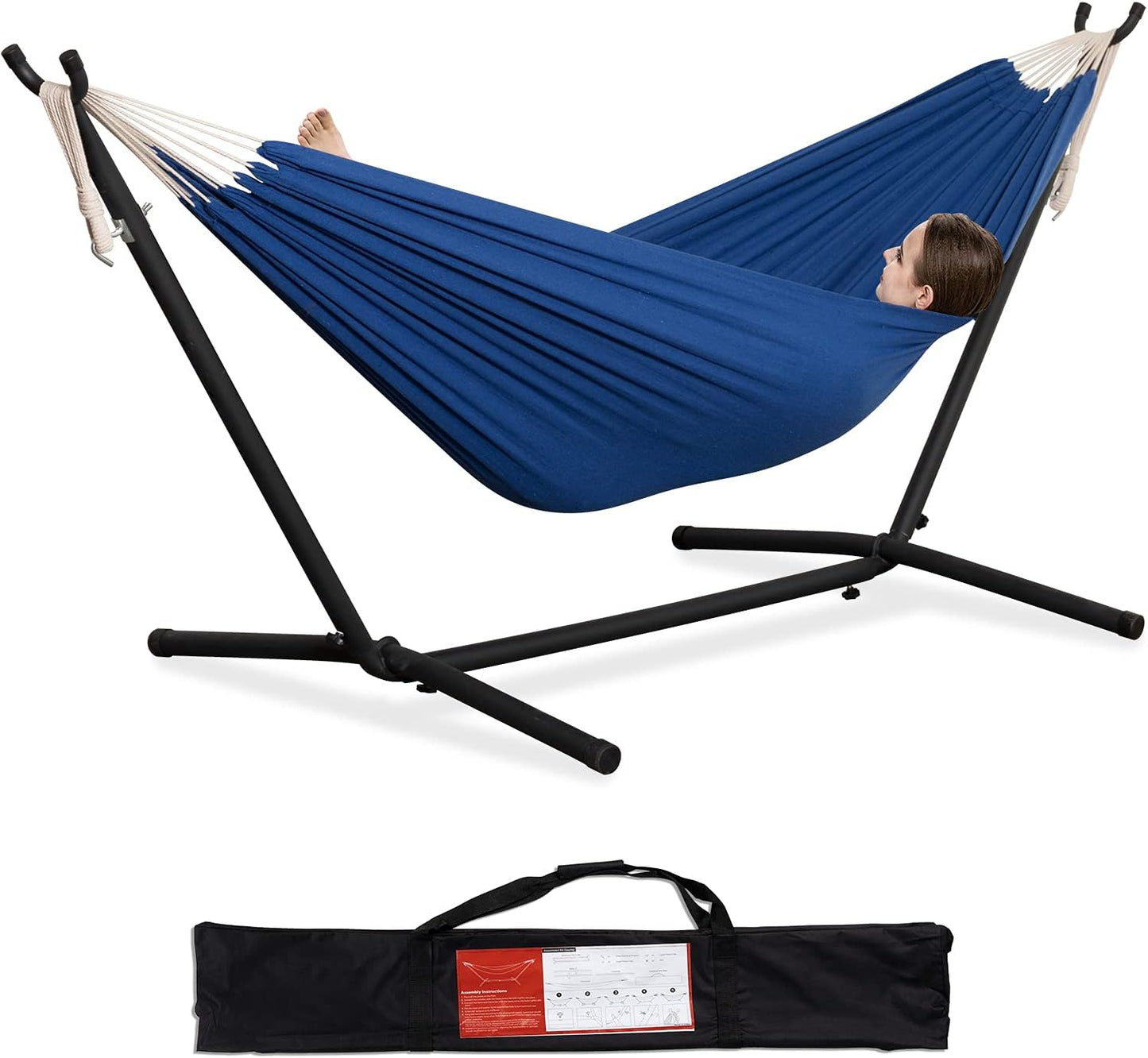 PNAEUT Double Hammocks with Stand for Outside, Portable Space Saving Heavy-Duty Steel Stand for Indoor Outdoor Patio with Carrying Bag, 450 lbs Capacity (Coffee)