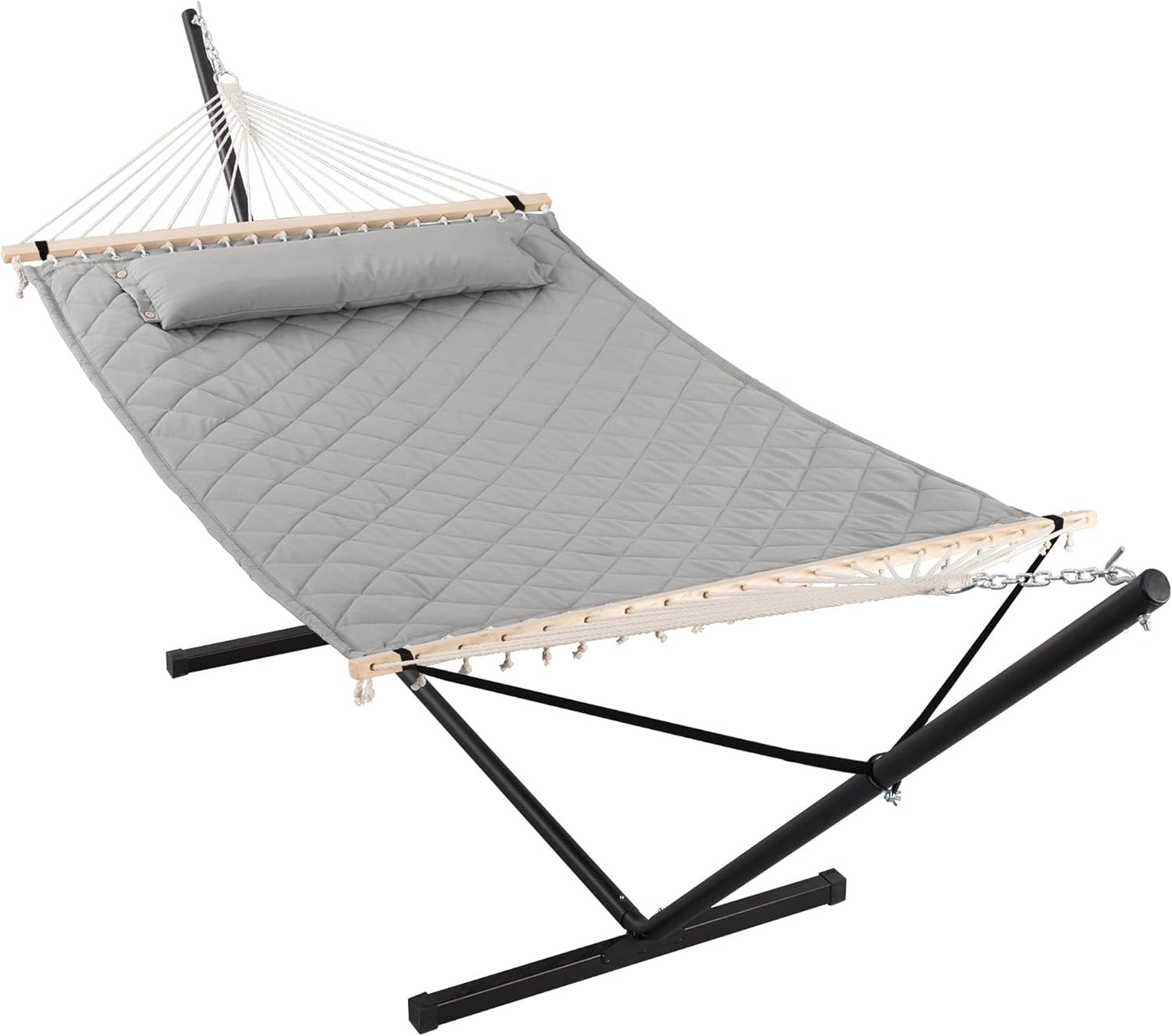 ANOW Double Hammock with 12FT Heavy Duty Steel Stand Included, 2 Person Hammock with Stand for Outdoors, 450 LBS Weight Capacity, Gray
