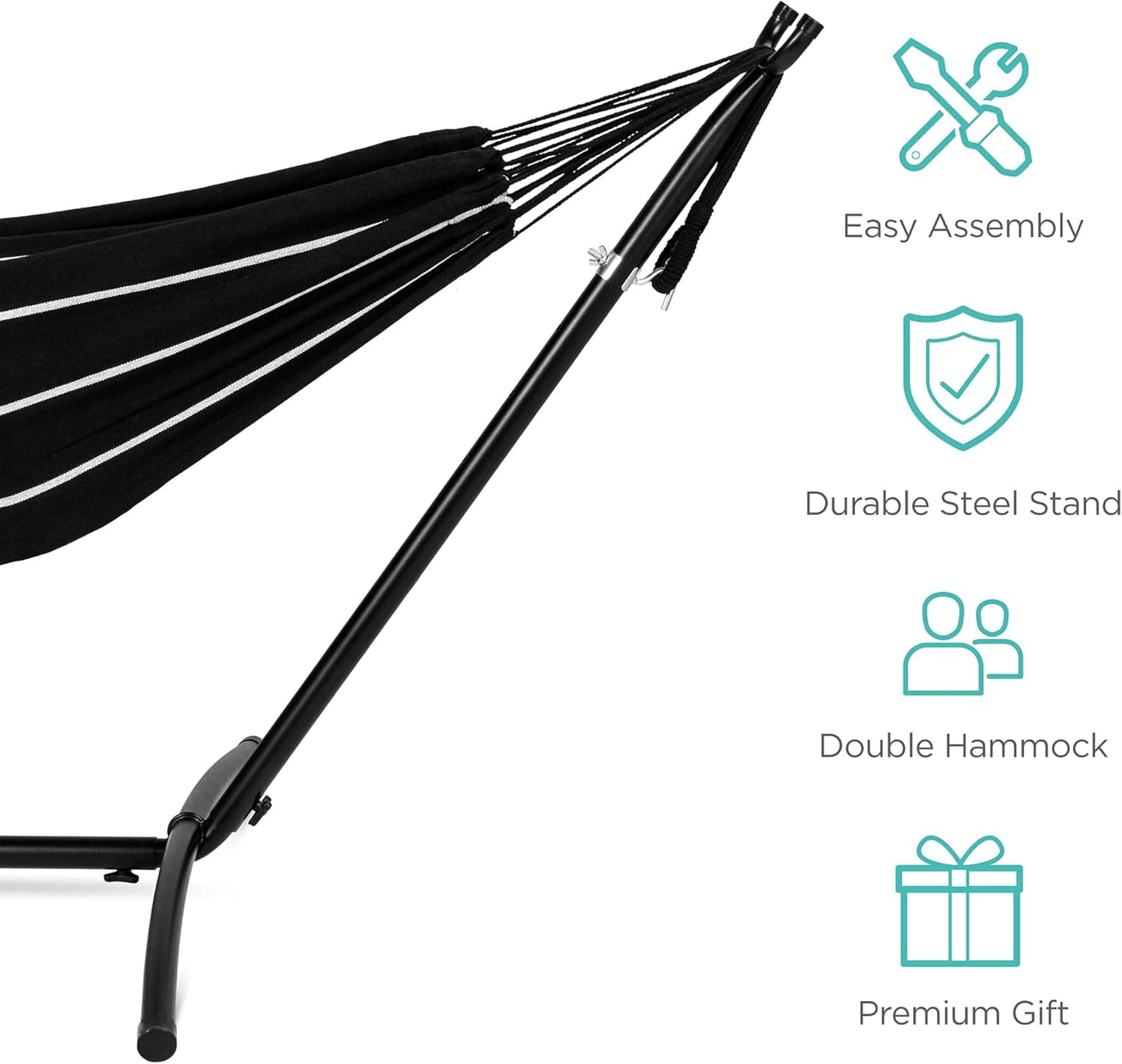 Best Choice Products Double Hammock with Steel Stand, Indoor Outdoor Brazilian-Style Cotton Bed w/Carrying Bag, 2-Person Capacity - Onyx