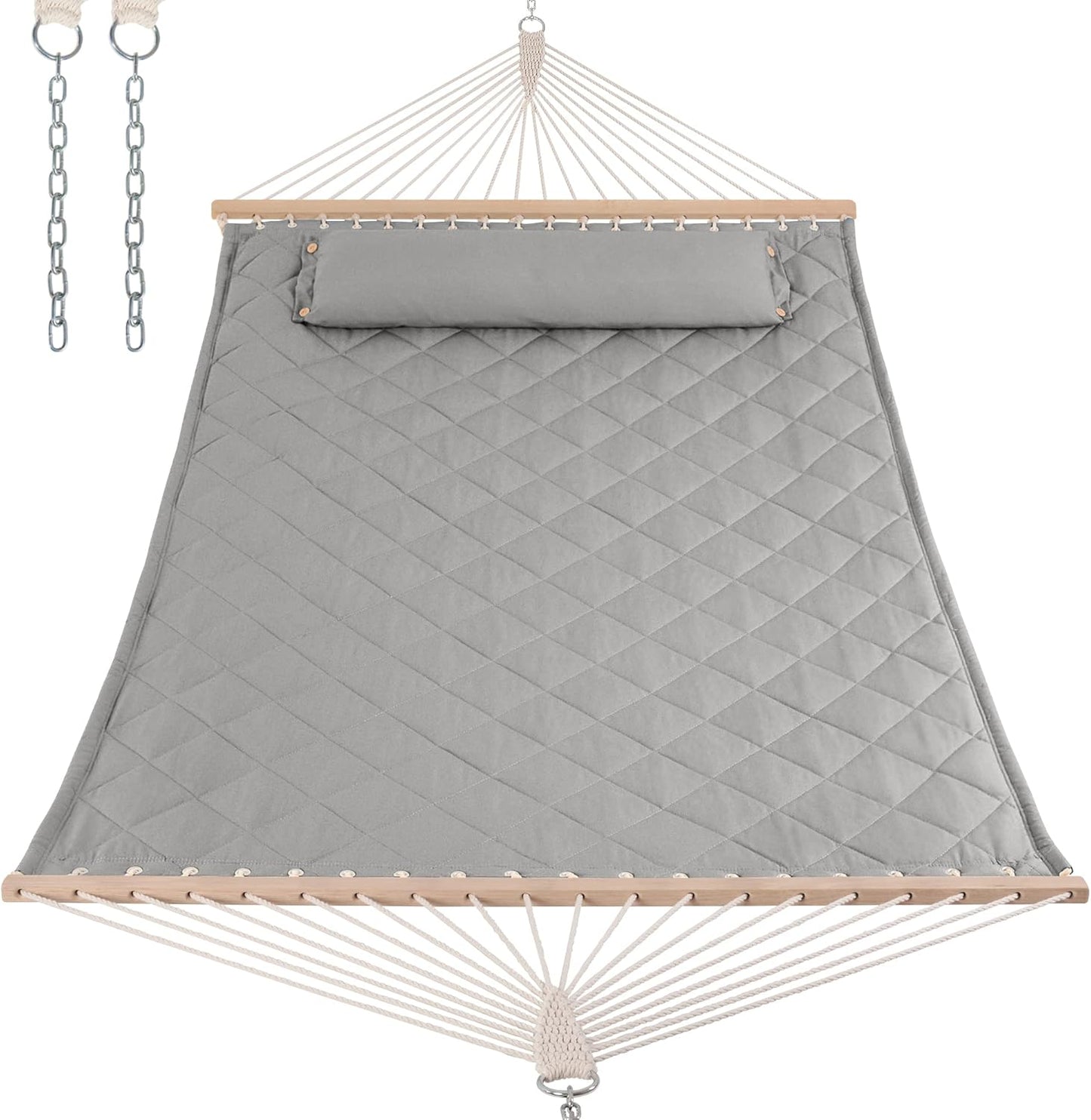 ANOW Double Hammock with 12FT Heavy Duty Steel Stand Included, 2 Person Hammock with Stand for Outdoors, 450 LBS Weight Capacity, Gray