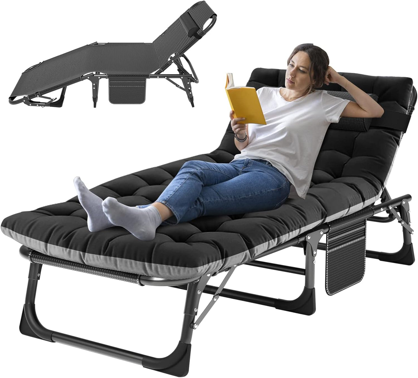 ABORON Folding Camping Cot W/Mat for Adults, Heavy Duty Outdoor Bed with Carry Bag,1200 D Layer Oxford Travel Camp Cots