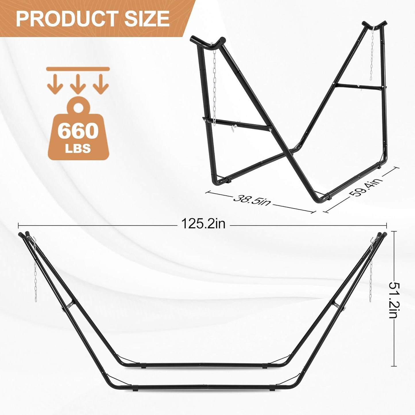 Universal 2-Person Hammock Stand, 660LBS Capacity,Heavy Duty Steel Hammock Stand, Fits 9.6-14ft Hammocks, Indoor and Outdoor Universal Hammock Stands,Black