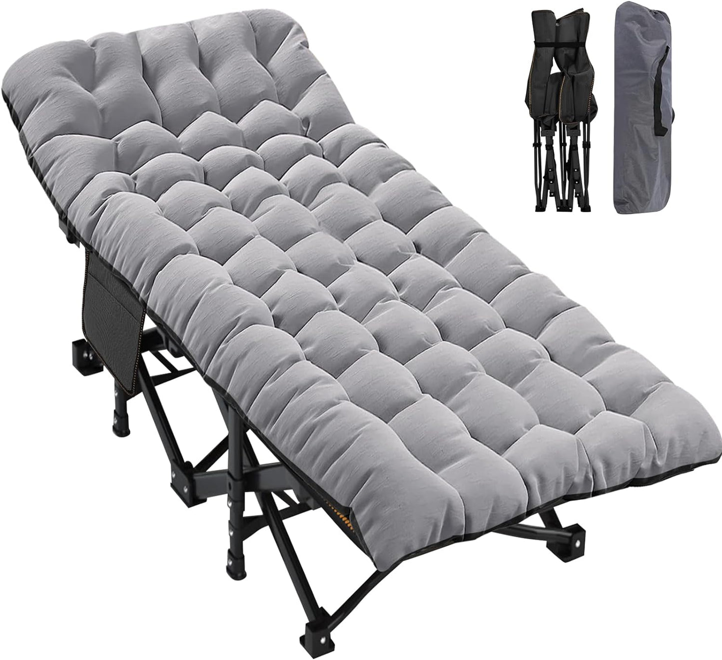 ABORON Folding Camping Cot W/Mat for Adults, Heavy Duty Outdoor Bed with Carry Bag,1200 D Layer Oxford Travel Camp Cots