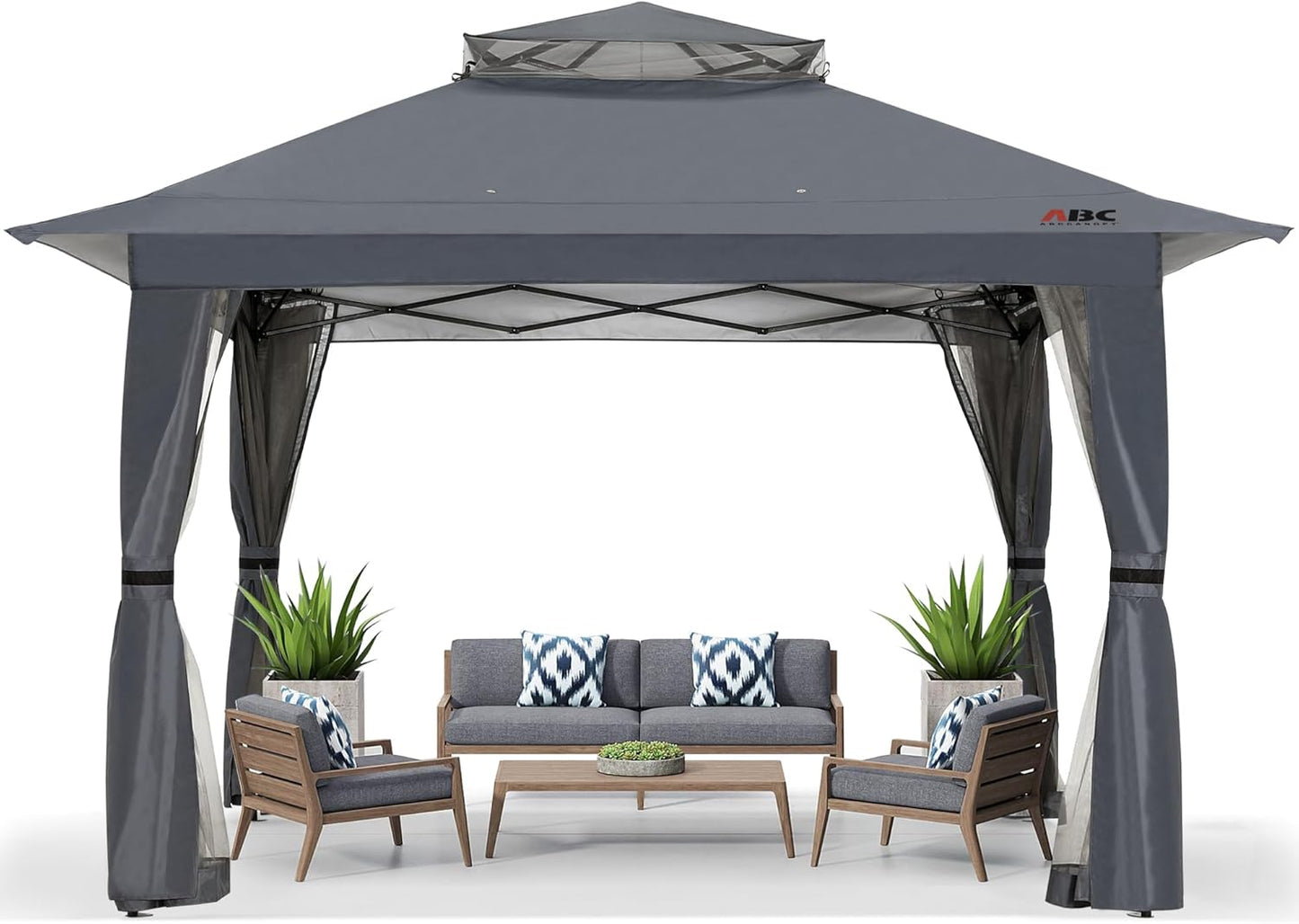 ABCCANOPY 13x13 Pop Up Gazebo, Outdoor Canopy Tent, Instant Screened Shelter with Mosquito Netting for Patio, Garden, Backyard, Party, Camping (Dark Gray)