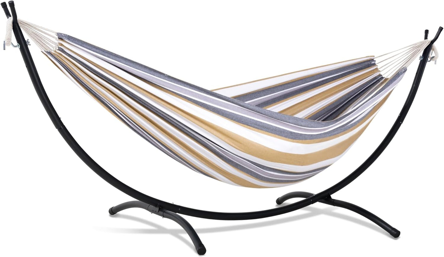 SUNCREAT Portable Outdoor Hammock with Stand Included, Double Hammock with Stand for Outside, Beige