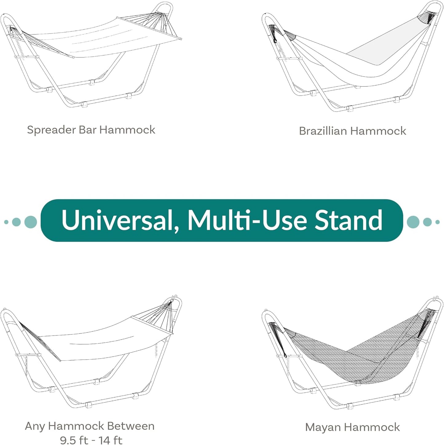 Sunnydaze Universal Double Hammock Stand Only - 550-Pound Capacity - Heavy-Duty Hammock Stand for Outside - Fits 9 to 14 Foot Hammocks - Black