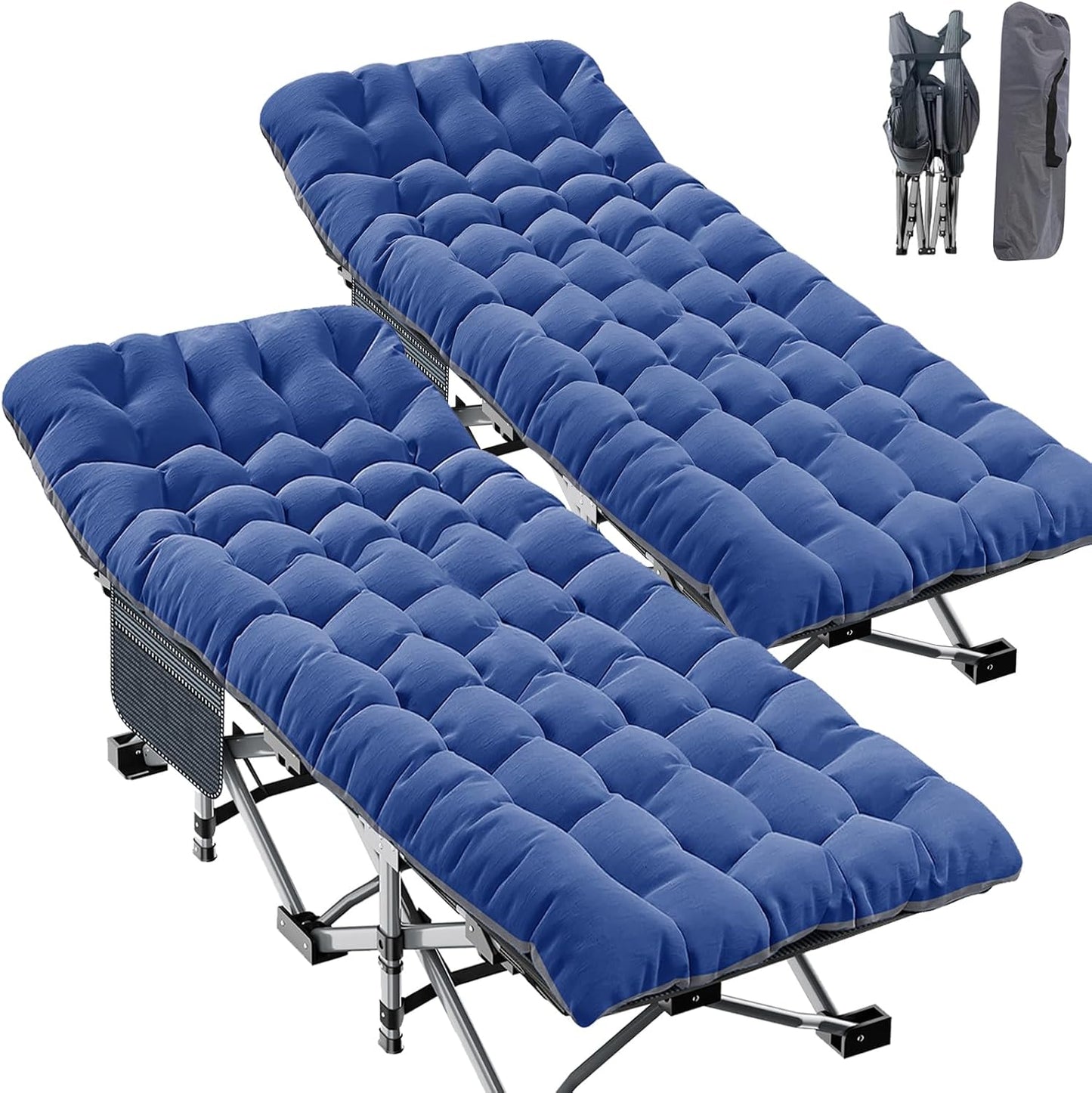 ABORON Folding Camping Cot W/Mat for Adults, Heavy Duty Outdoor Bed with Carry Bag,1200 D Layer Oxford Travel Camp Cots