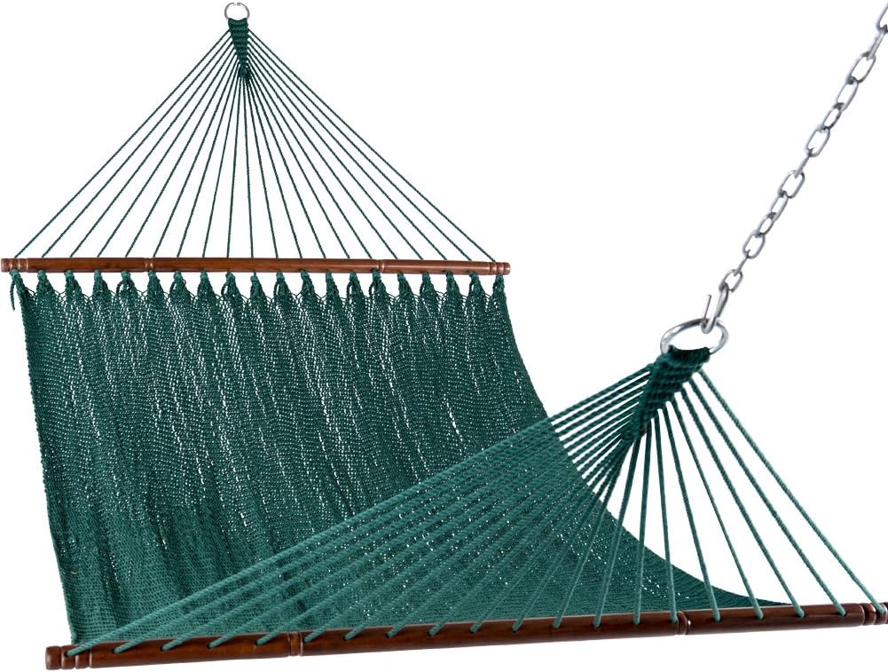 Lazy Daze Hammocks 10.5 FT Double 2 Person Caribbean Rope Hammock, Hand Woven Polyester Hammock with Spreader Bars, for Outside Outdoor Backyard Patio Poolside,450 LBS Capacity, Gray