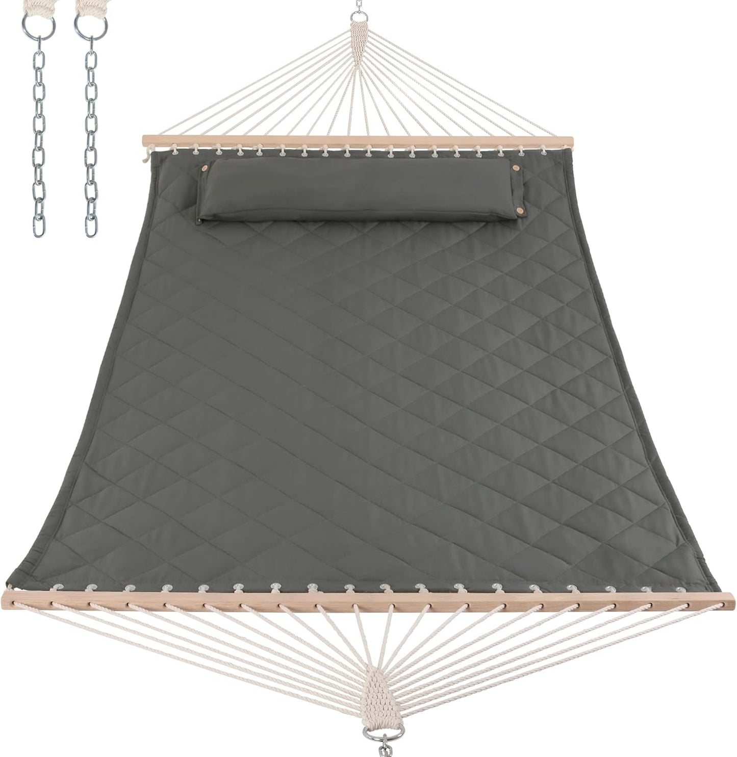 ANOW Double Hammock with 12FT Heavy Duty Steel Stand Included, 2 Person Hammock with Stand for Outdoors, 450 LBS Weight Capacity, Gray