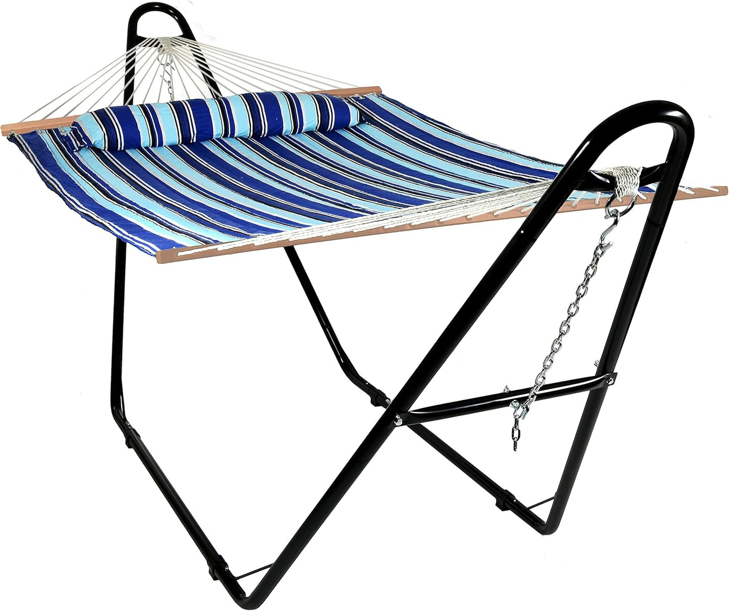 Sunnydaze Quilted Outdoor Hammock with Spreader Bars - Heavy-Duty 450-Pound Capacity Double Hammock for Outside - Misty Beach