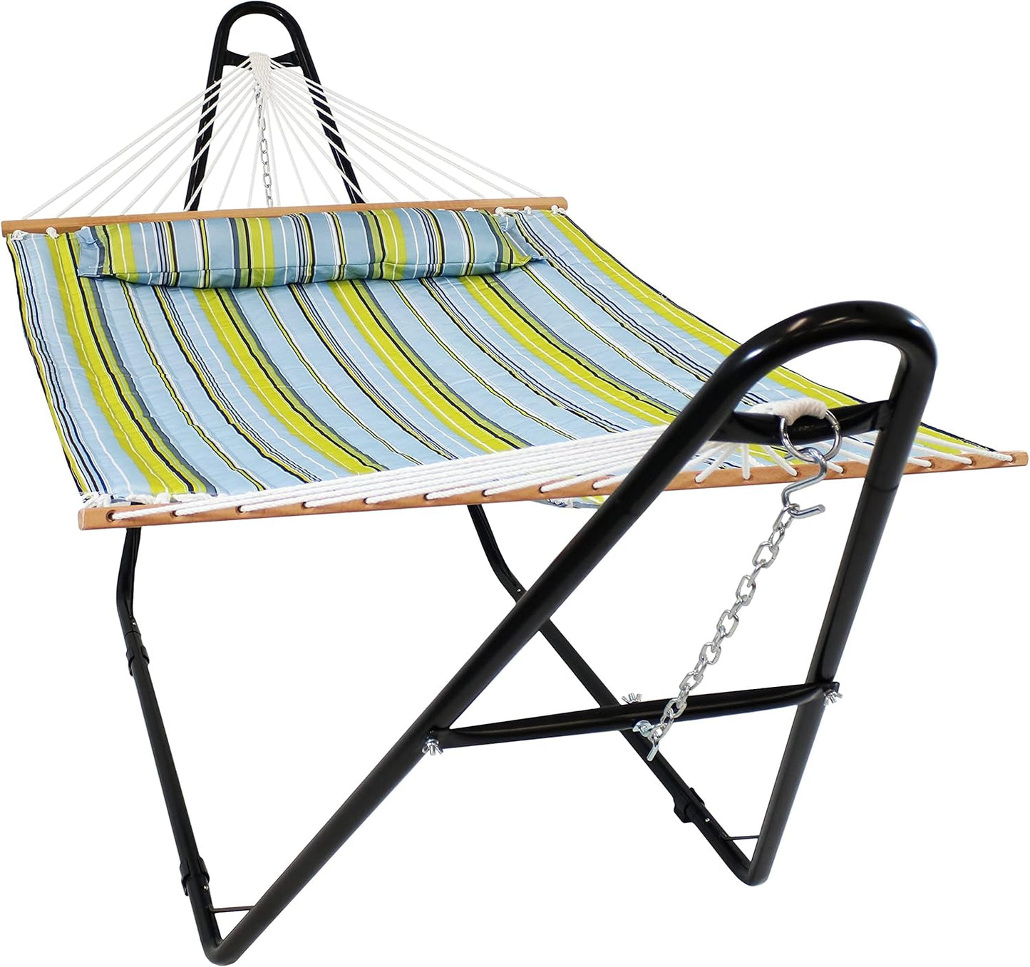 Sunnydaze Quilted Outdoor Hammock with Spreader Bars - Heavy-Duty 450-Pound Capacity Double Hammock for Outside - Misty Beach