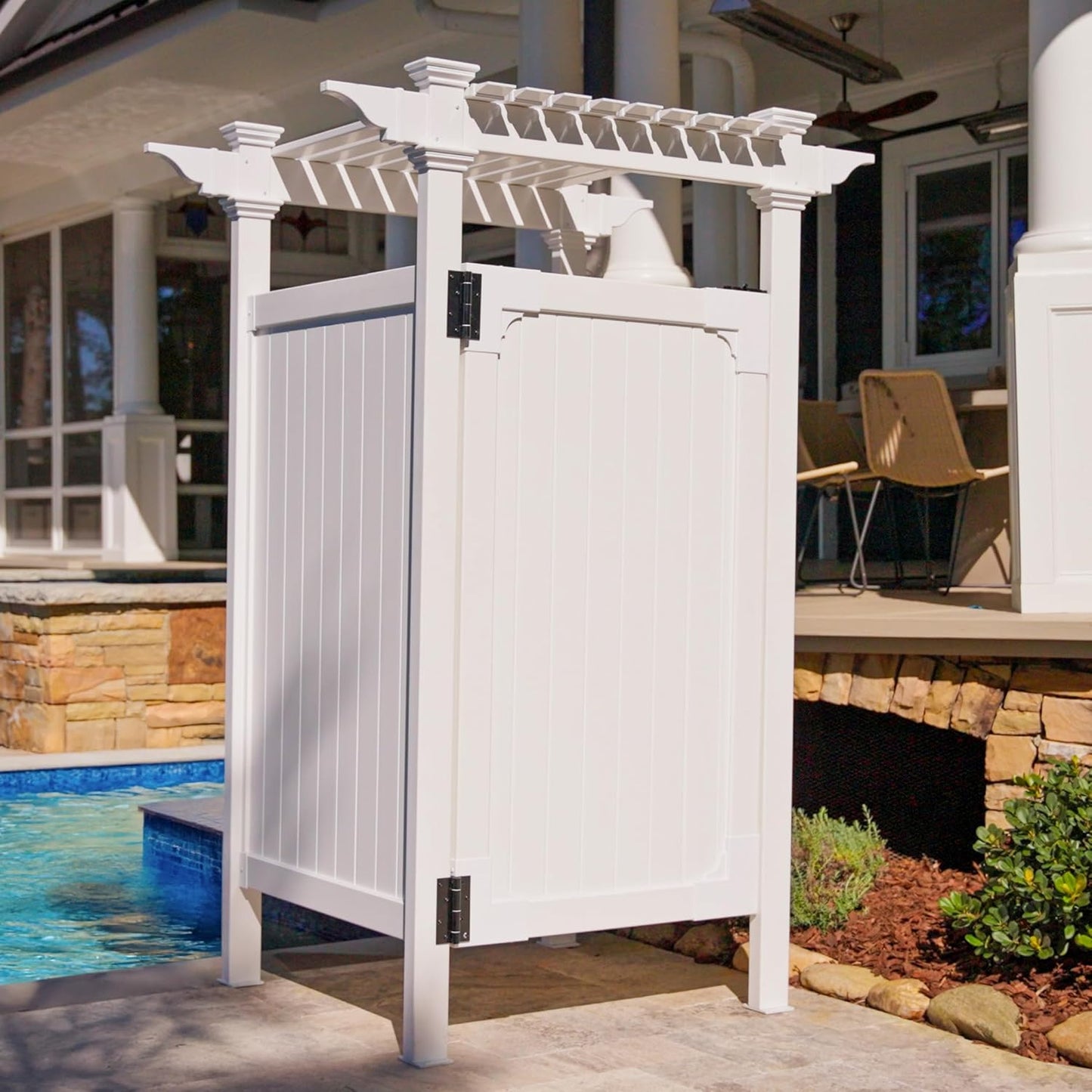 89in H x 62in W x 47in L (1 Enclosure) Zippity Hampton Outside Shower Enclosure Kit with Door, White Vinyl Outdoor Shower Kit for Pool Shower, Outdoor Changing Room, Beach Shower, ZP19009