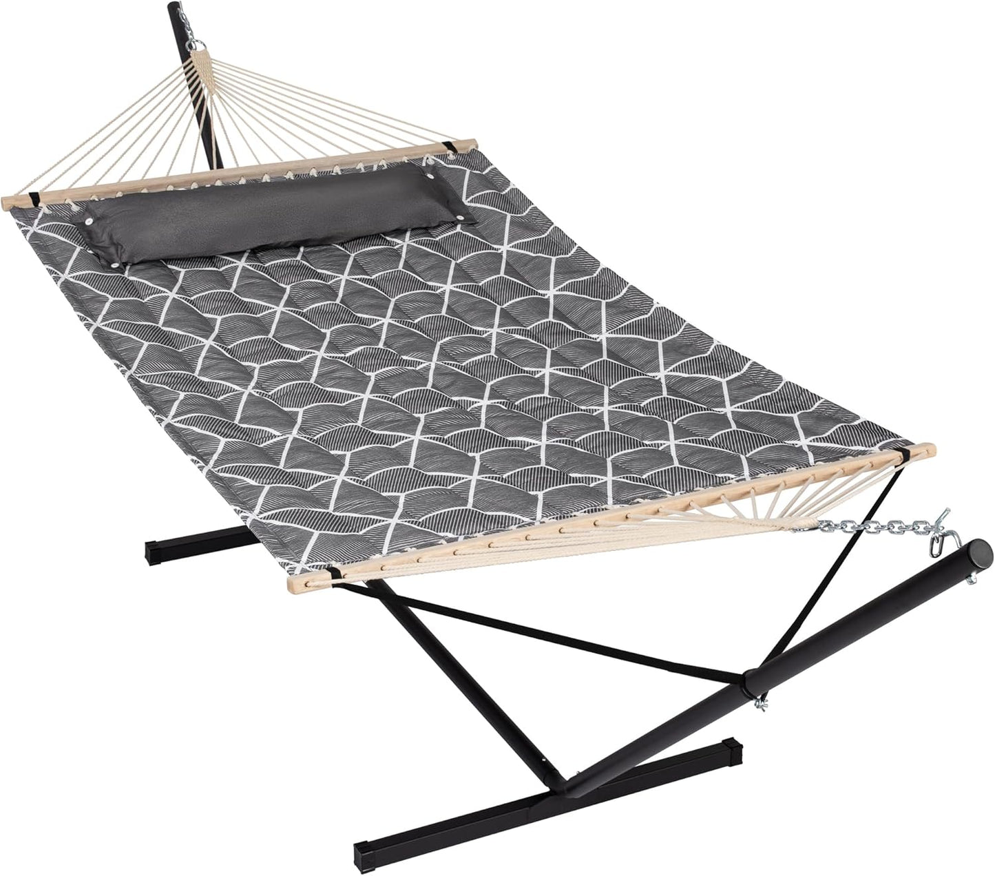 ANOW Double Hammock with 12FT Heavy Duty Steel Stand Included, 2 Person Hammock with Stand for Outdoors, 450 LBS Weight Capacity, Gray