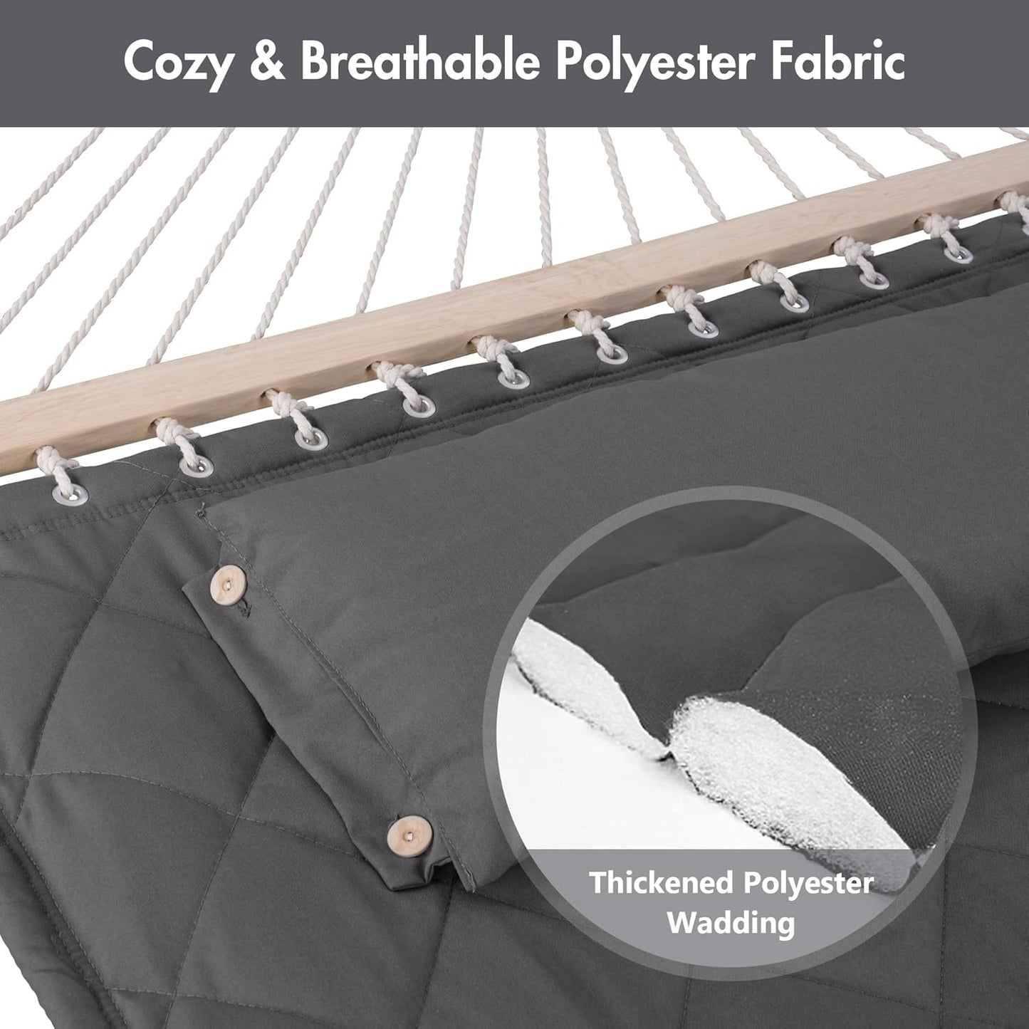 ANOW Double Hammock with 12FT Heavy Duty Steel Stand Included, 2 Person Hammock with Stand for Outdoors, 450 LBS Weight Capacity, Gray