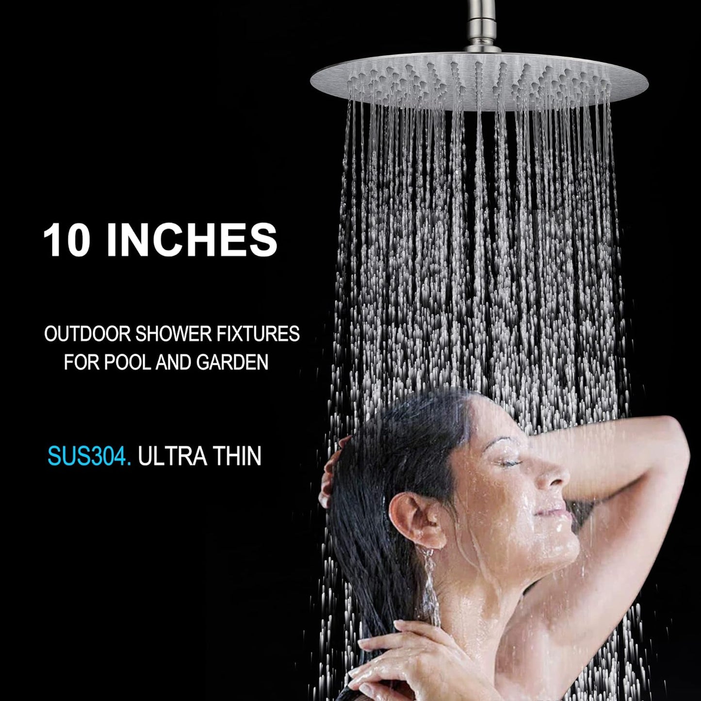 SS304 Outdoor Shower Kit - Brushed Nickel, High Pressure Shower Head with Handheld, Complete Shower System