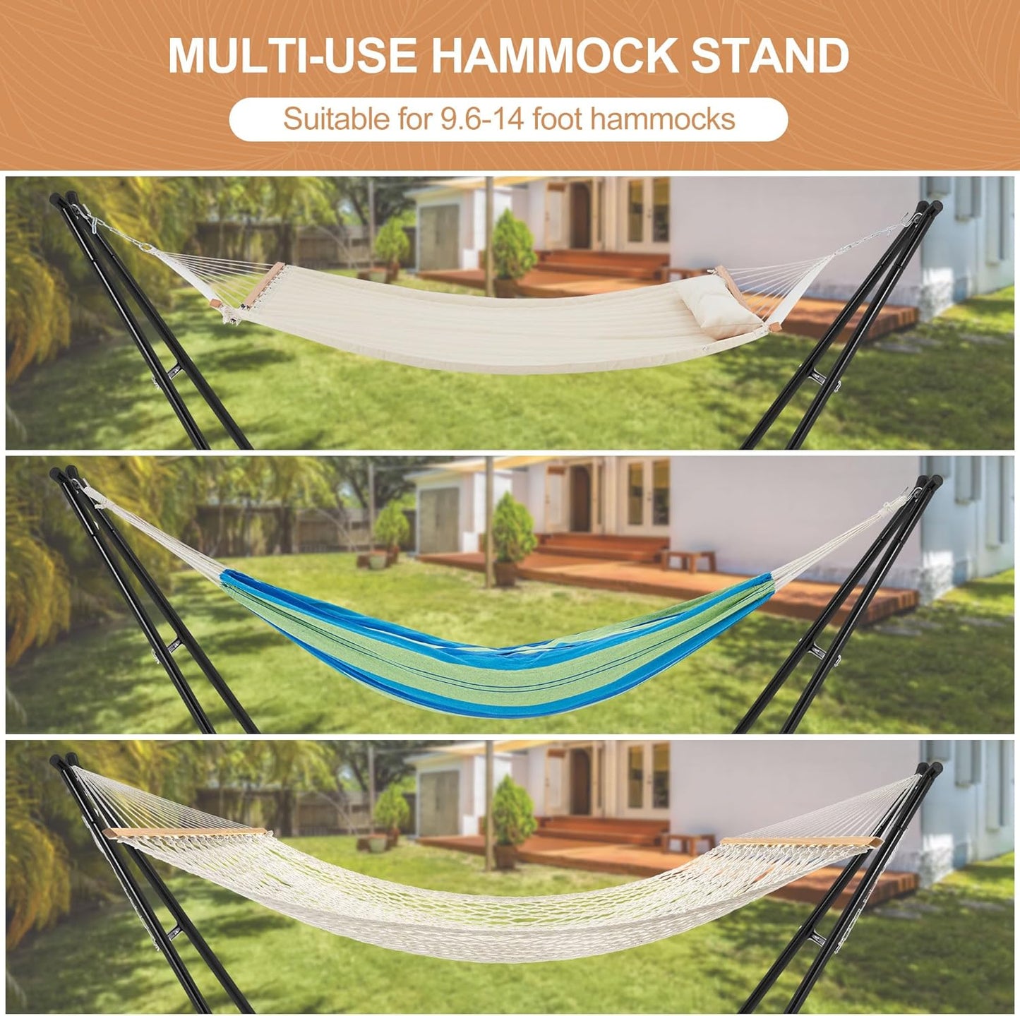 Universal 2-Person Hammock Stand, 660LBS Capacity,Heavy Duty Steel Hammock Stand, Fits 9.6-14ft Hammocks, Indoor and Outdoor Universal Hammock Stands,Black