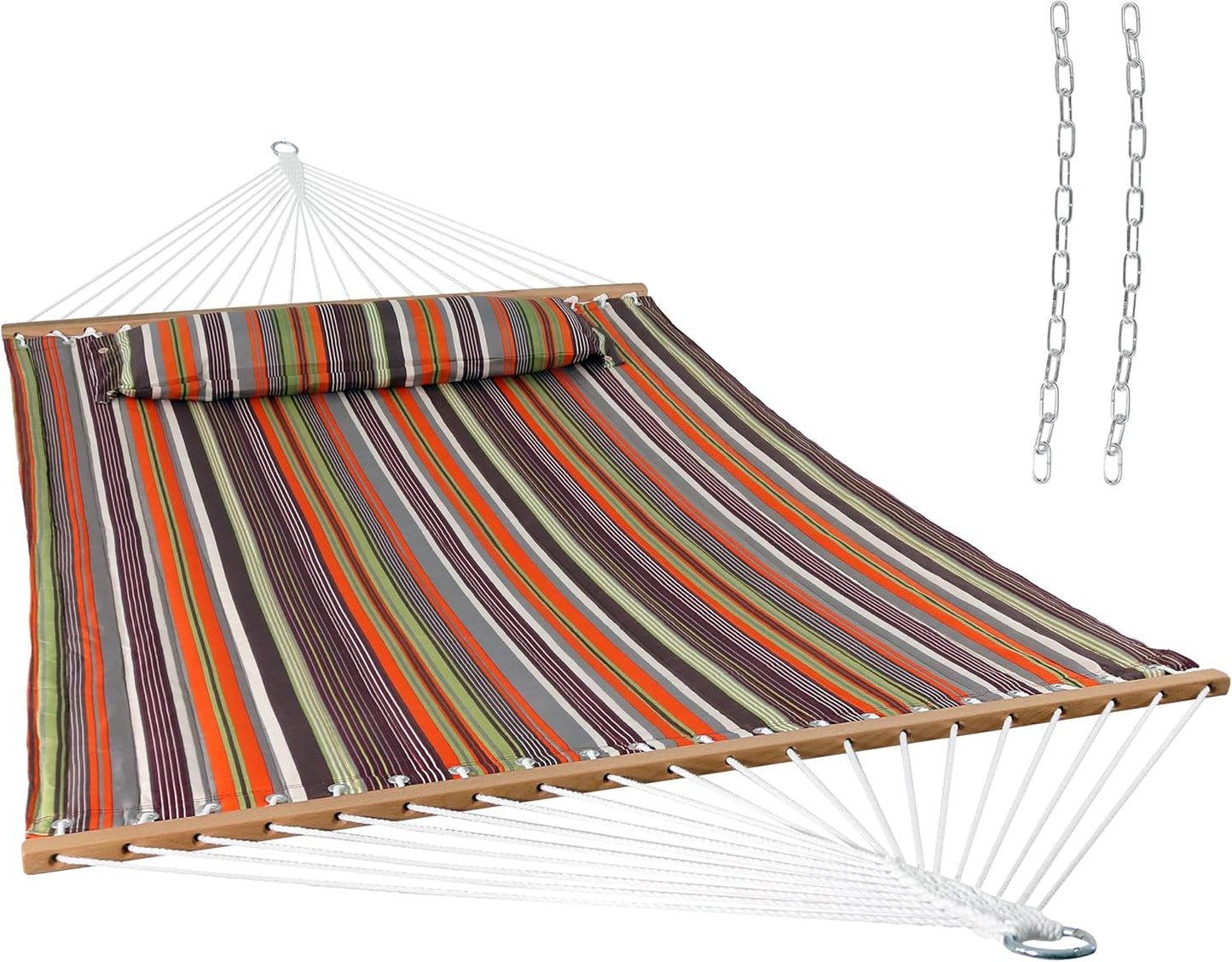 Sunnydaze Quilted Outdoor Hammock with Spreader Bars - Heavy-Duty 450-Pound Capacity Double Hammock for Outside - Misty Beach