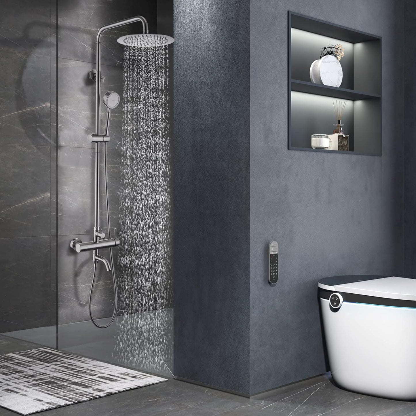 SS304 Outdoor Shower Kit - Brushed Nickel, High Pressure Shower Head with Handheld, Complete Shower System