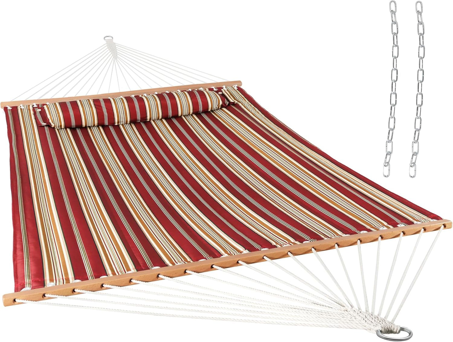 Sunnydaze Quilted Outdoor Hammock with Spreader Bars - Heavy-Duty 450-Pound Capacity Double Hammock for Outside - Misty Beach