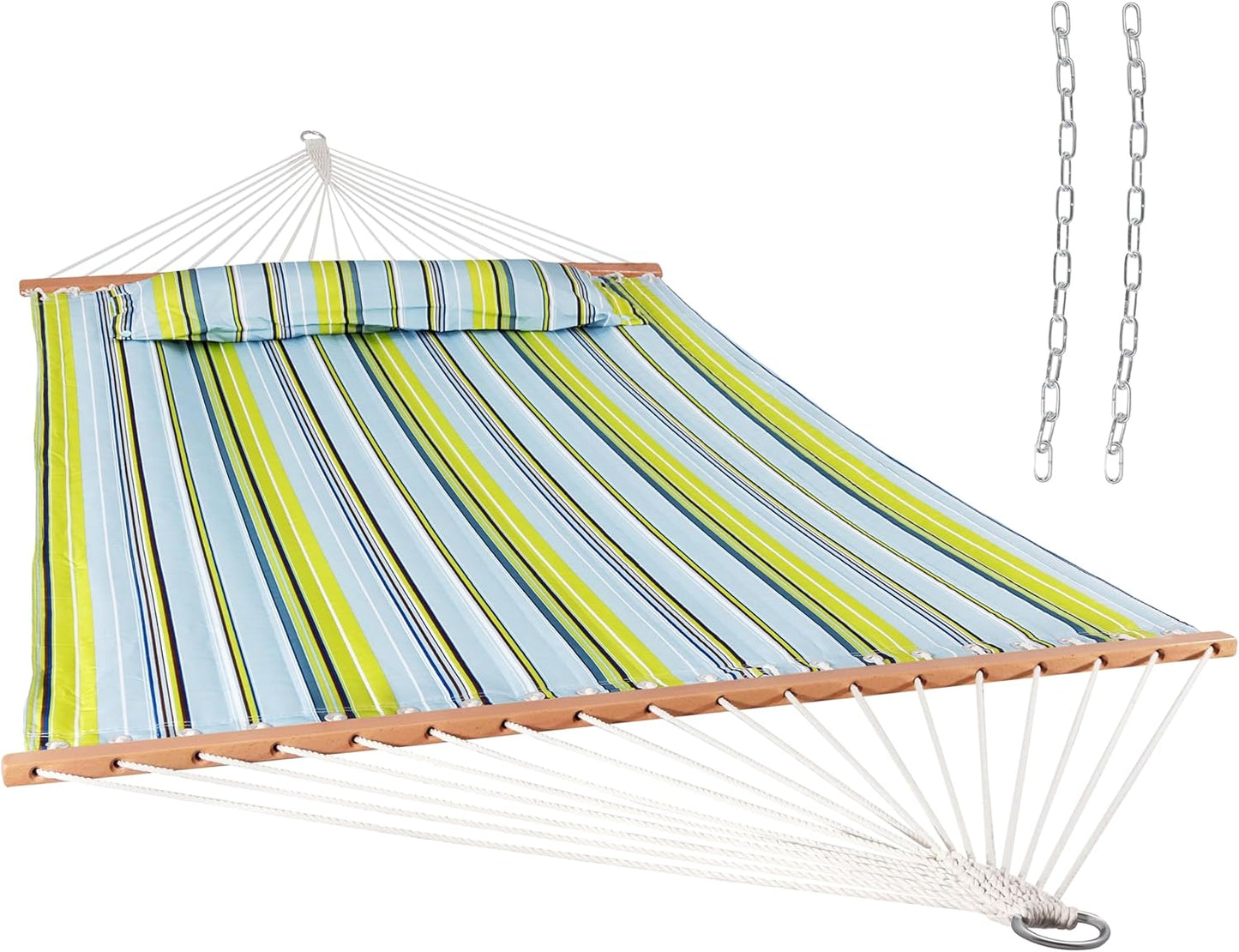 Sunnydaze Quilted Outdoor Hammock with Spreader Bars - Heavy-Duty 450-Pound Capacity Double Hammock for Outside - Misty Beach