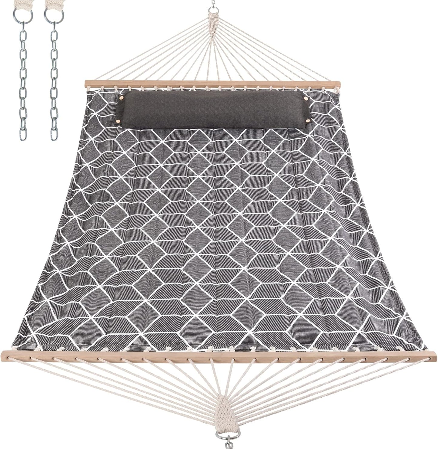 ANOW Double Hammock with 12FT Heavy Duty Steel Stand Included, 2 Person Hammock with Stand for Outdoors, 450 LBS Weight Capacity, Gray