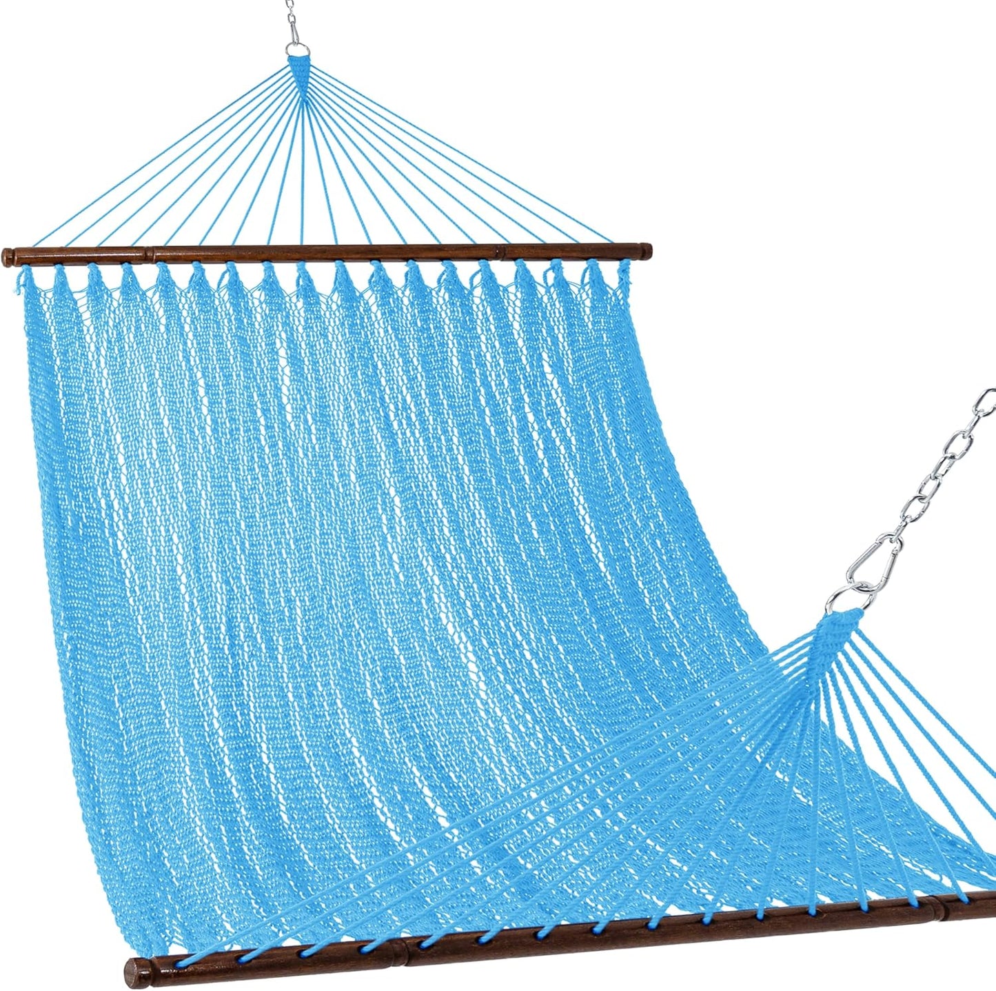 Lazy Daze Hammocks 10.5 FT Double 2 Person Caribbean Rope Hammock, Hand Woven Polyester Hammock with Spreader Bars, for Outside Outdoor Backyard Patio Poolside,450 LBS Capacity, Gray