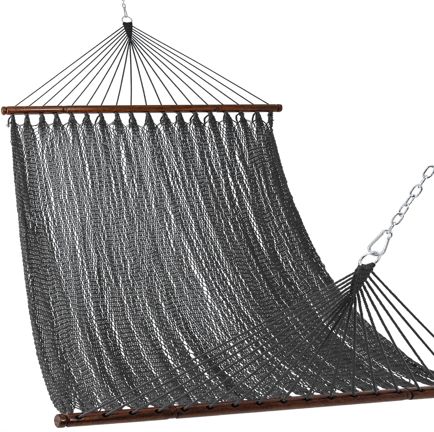 Lazy Daze Hammocks 10.5 FT Double 2 Person Caribbean Rope Hammock, Hand Woven Polyester Hammock with Spreader Bars, for Outside Outdoor Backyard Patio Poolside,450 LBS Capacity, Gray