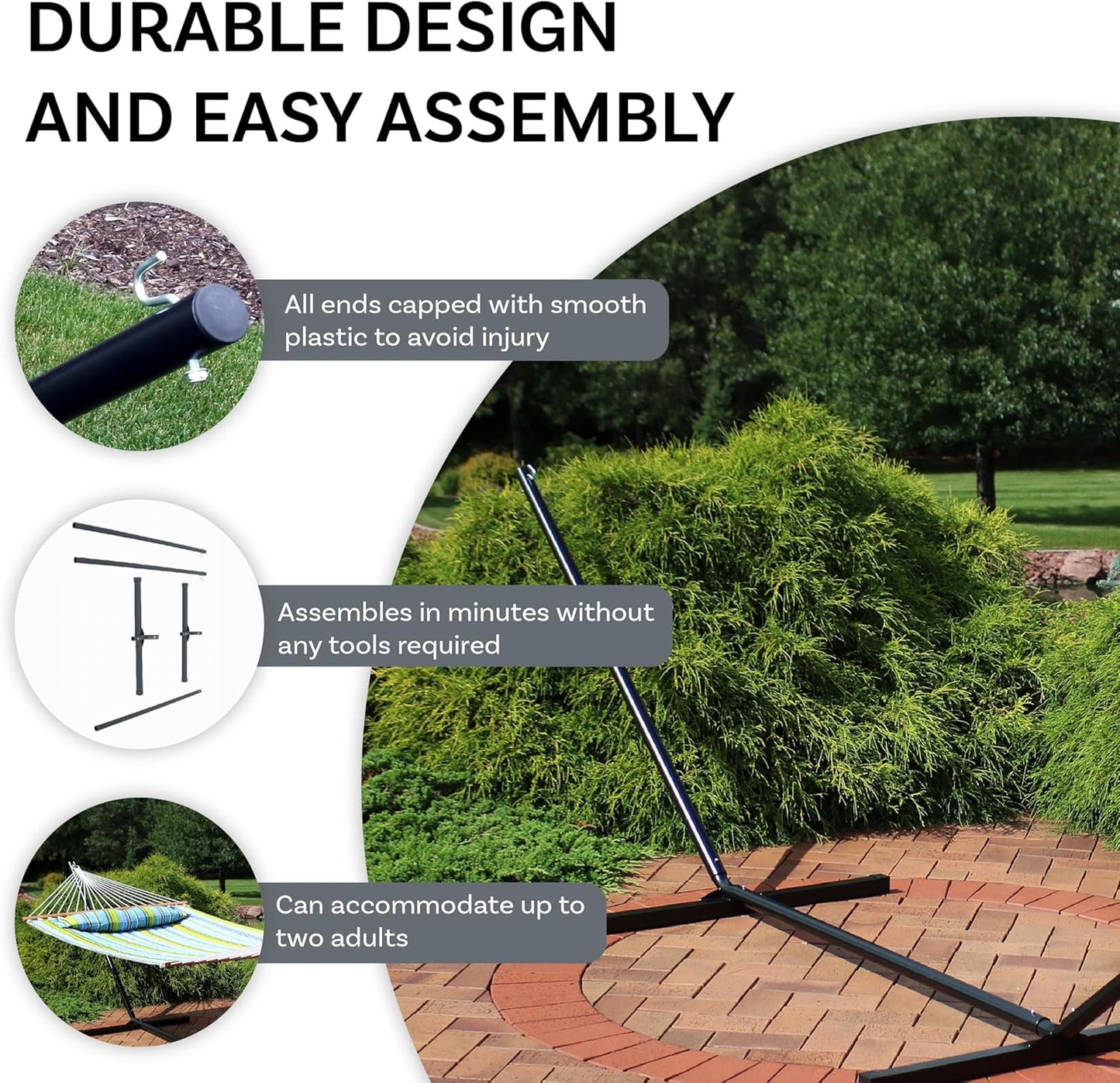 Sunnydaze Double Hammock Stand for Outside - 400-Pound Capacity Indoor/Outdoor Hammock Frame - Black Powder-Coated Finish - 15-Foot