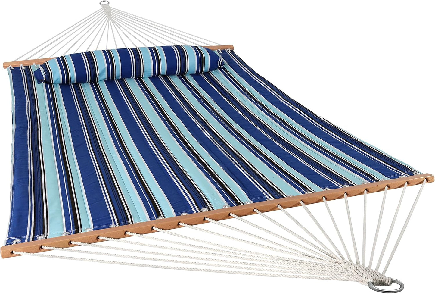 Sunnydaze Quilted Outdoor Hammock with Spreader Bars - Heavy-Duty 450-Pound Capacity Double Hammock for Outside - Misty Beach